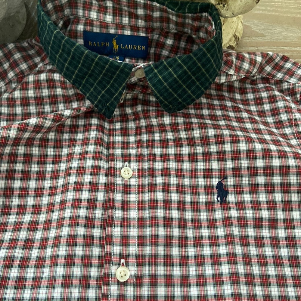 Boy Ralph Lauren Polo  Brick Red & Hunter Green Plaid Button Down Long Sleeve